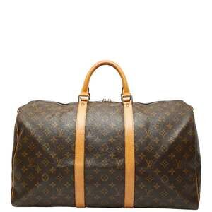LOUIS VUITTON Brown Monogram Leather Keepall 50 Boston Bag